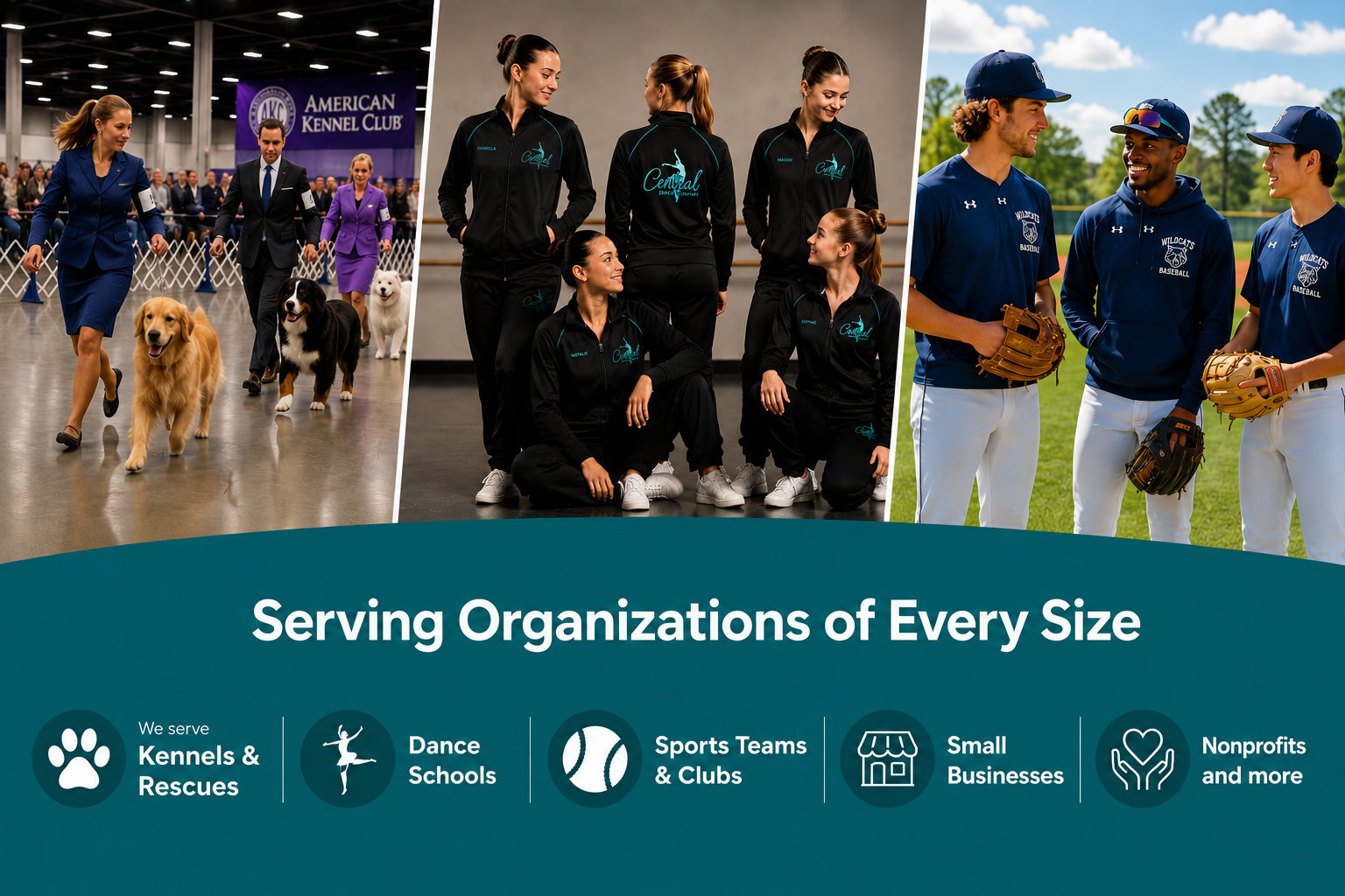 Serving Organizations of Every Size — Kennels & Rescues, Dance Schools, Sports Teams & Clubs, Small Businesses, Nonprofits and more
